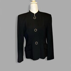 Harrison Jenn Women’s Black Blazer Jacket Size 10 Padded Shoulders